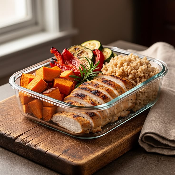 Illustration of a weekly meal planning grid with colour-coded day blocks